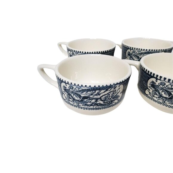 Vintage Royal USA Currier & Ives "Star of the Road" Blue Transferware Tea Cups - Picture 3 of 3